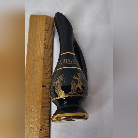 Vintage 5.5" Adis Black Greek Hand painted Vase 24K Gold detail W/Handle - Picture 6 of 11